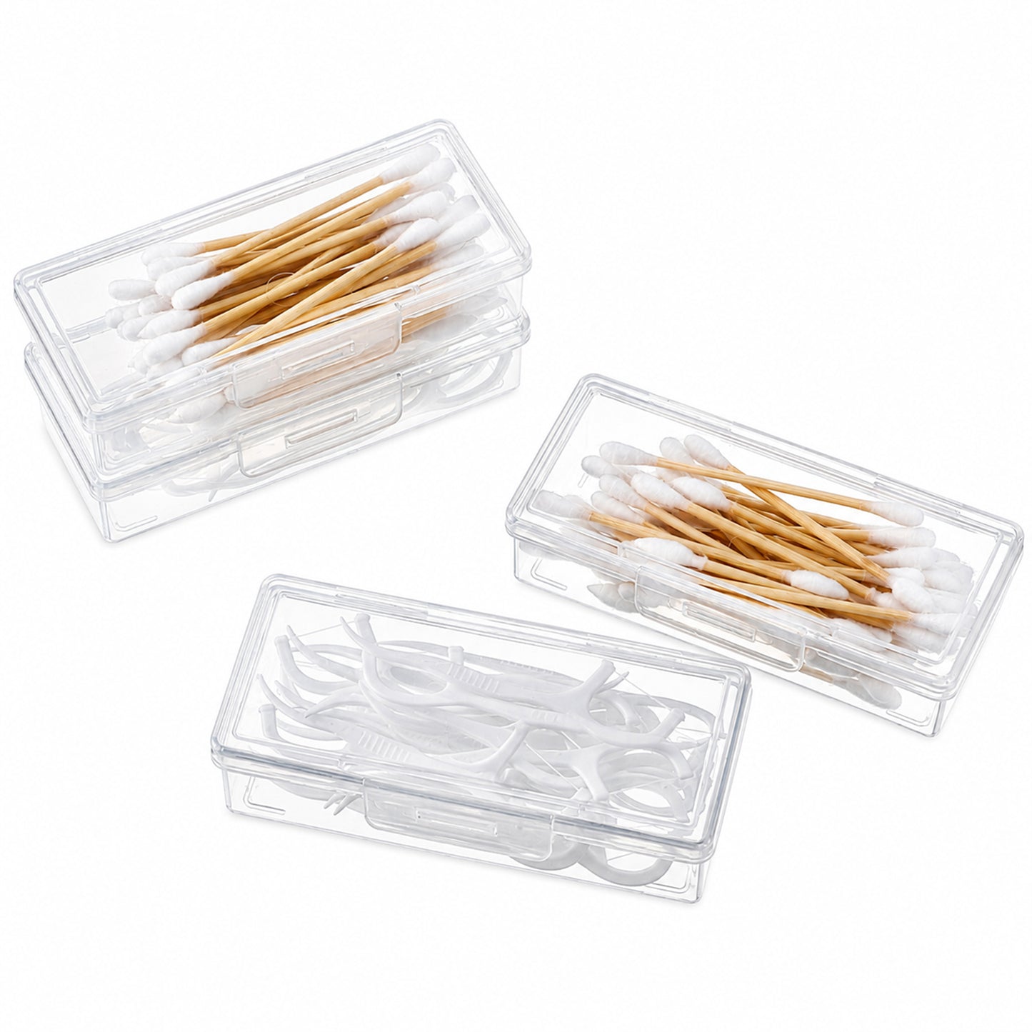 4 Pcs Cotton Swab Holder for Travel, Portable Small Dental Floss Case, Travel Floss Picks Case with Dustproof Lid, Clear Plastic Storage Containers for Cotton Pads and Floss Picks