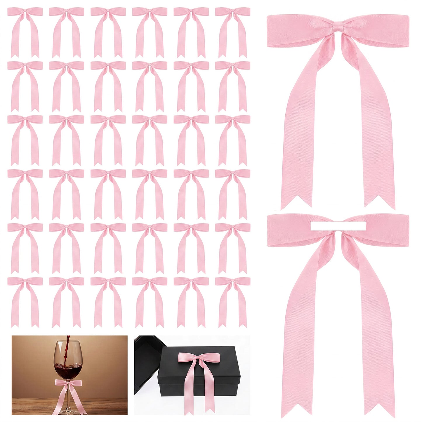30PCS Pink Bow for Gift Wraping - Self-Adhesive Ribbon Bows for Crafts, Mini Tie Bows Decor for Party Favors DIY Cake Wedding Baby Shower Birthday