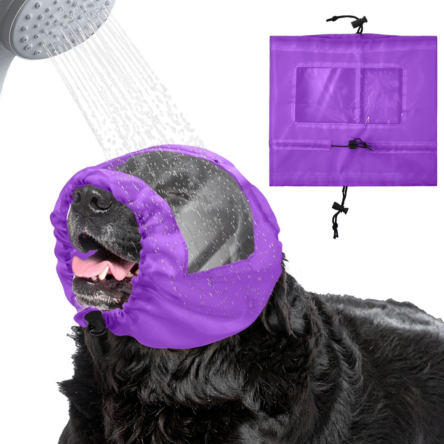 Waterproof Dog Ear Covers for Shower, Adjustable Large Size Dog Shower Cap, Dogs Ear Protectors Bath Caps with Clear Headband, for Ears in Bathing, Grooming, Swimming (purple)
