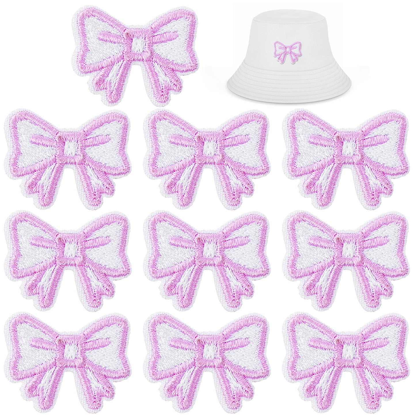 10 Pcs Pink Bow Patches Self Adhesive, Cute Stick On Bownot Patches for Senior Jeans Decorations, Embroidered Appliques for DIY Clothing, Hats, Bags, Jackets and Jeans