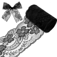 ZEYIYER 9m Black Lace Ribbon, 7.5cm Width Floral Pattern Black Lace Trim, Vintage Fabric Laces Ribbon for Bouquet, Gift, Bag, Dresses, Sewing, Wedding, DIY Craft