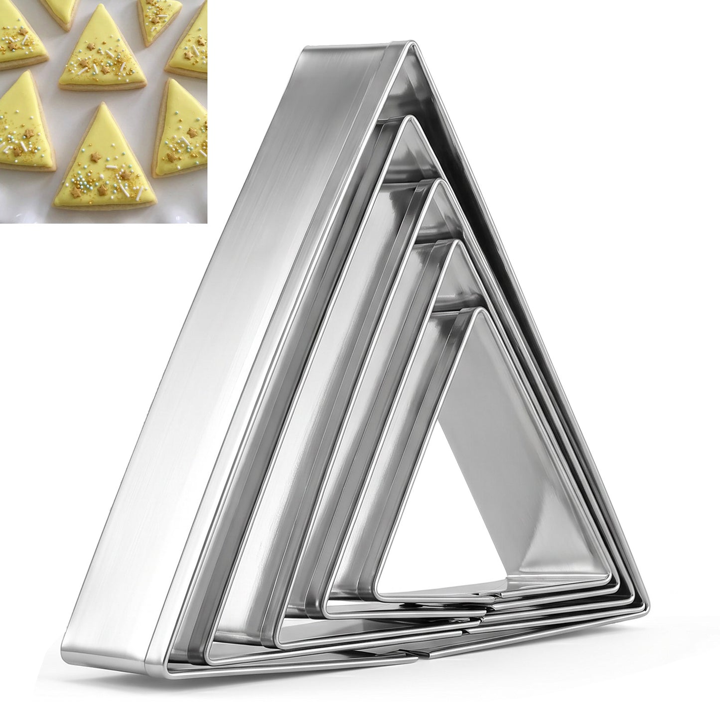 5 Pcs Triangle Cookie Cutter Set, Cutters Stainless Steel Triangle Edge Cookie Cutters Fondant Biscuit Sandwich Cheese Cutter TriangleShapes Molds Pastry Mold Bakeware Tools