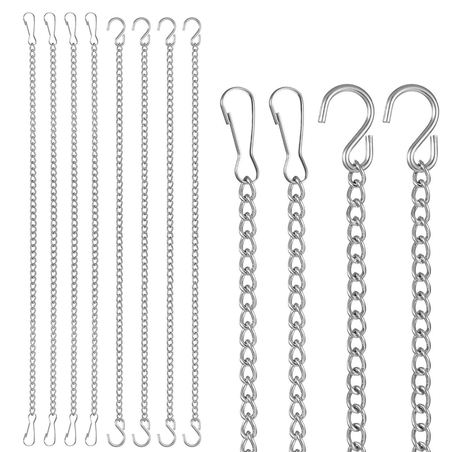 8 Pcs Hanging Chains with Safety Hooks, 20 Inch Stained Glass Window Hanging Chain Silver Metal Picture Hanging Chain Decorative Chains for Courtyards Gardens Walls Outdoor