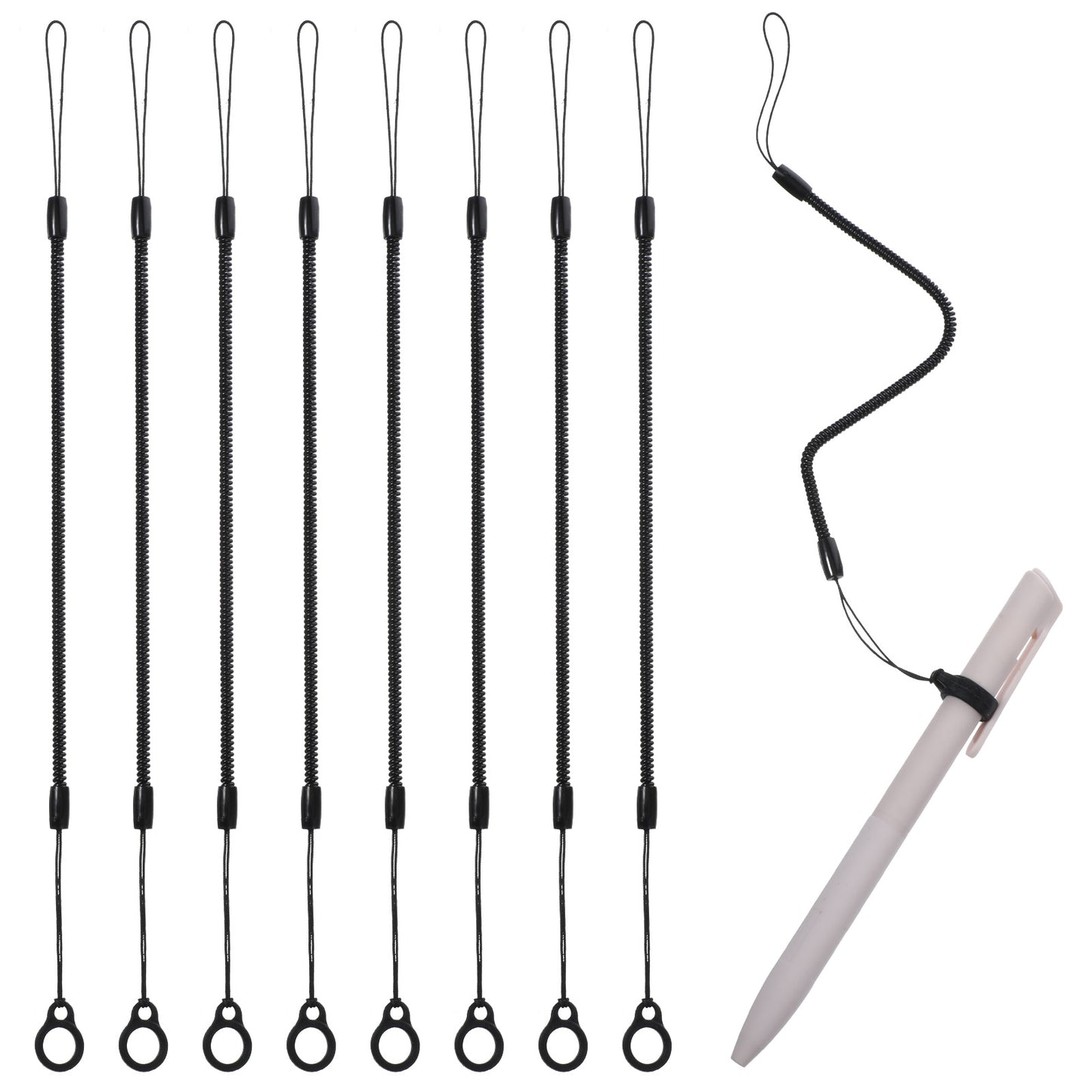 Aeaocvo 8 PCS Elastic Pen Leash for Clipboard, Pen Lanyard Retractable Spring Coil Strap with Silicone Ring Lanyard Tether for Tethering Drawing Pens