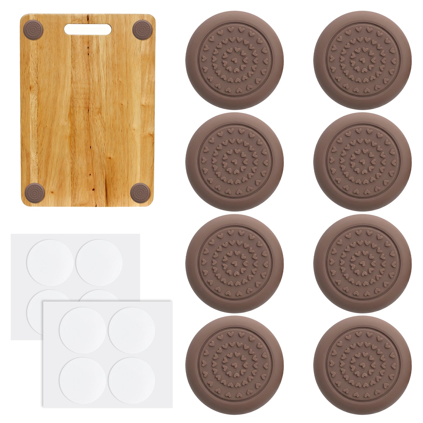 8Pcs Non-Slip Rubber Feet Pads with 2 Adhesive Stickers, Heat-Resistant Anti-Scratch Cutting Board Feet for Kitchen Countertops, Cutting Boards, Pots & Pans