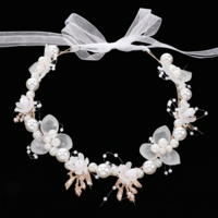 Hair Accessories 1 Piece Bridal Pearl Flower Headpiece Headband Flower Pearl Headpiece Woman Hair Accessory for Birthday Party First Communion Wedding (Gold)