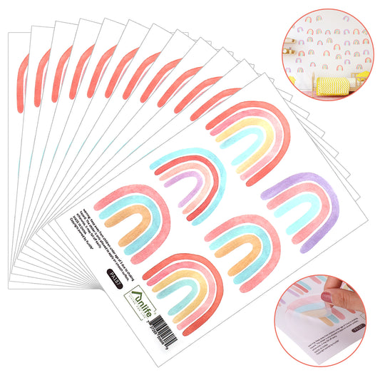 Aster 72 Pcs Bohemian Rainbow Wall Decor Stick Rainbow Wall Decals Peel Removable Vinyl Waterproof Rainbow Wall Stickers for Kids Room Nursery Classroom Decor