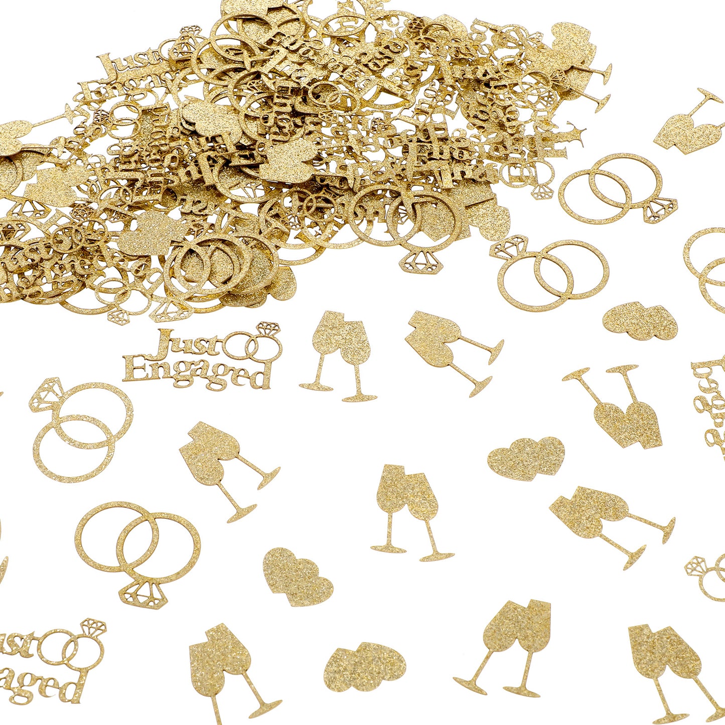 Champagne Gold Happy Engagement Confetti, Glitter Heart Diamond Ring Table Scatter for I Do Engagement Party, Bachelorette Just Married Bridal Shower Party Decorations (120pcs)
