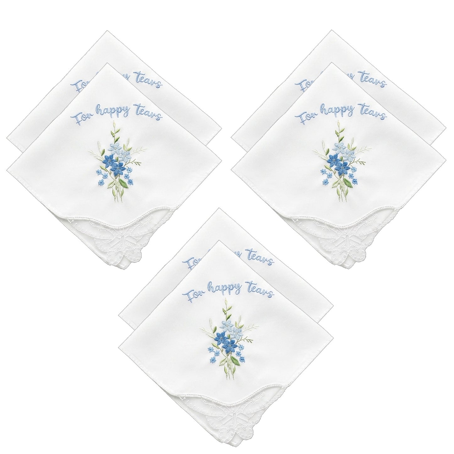 Falzqq 6 Pack Happy Tears Handkerchief Wedding Handkerchief 11"x11" Lace Embroidered Handkerchiefs, Something Blue Gift for Bride