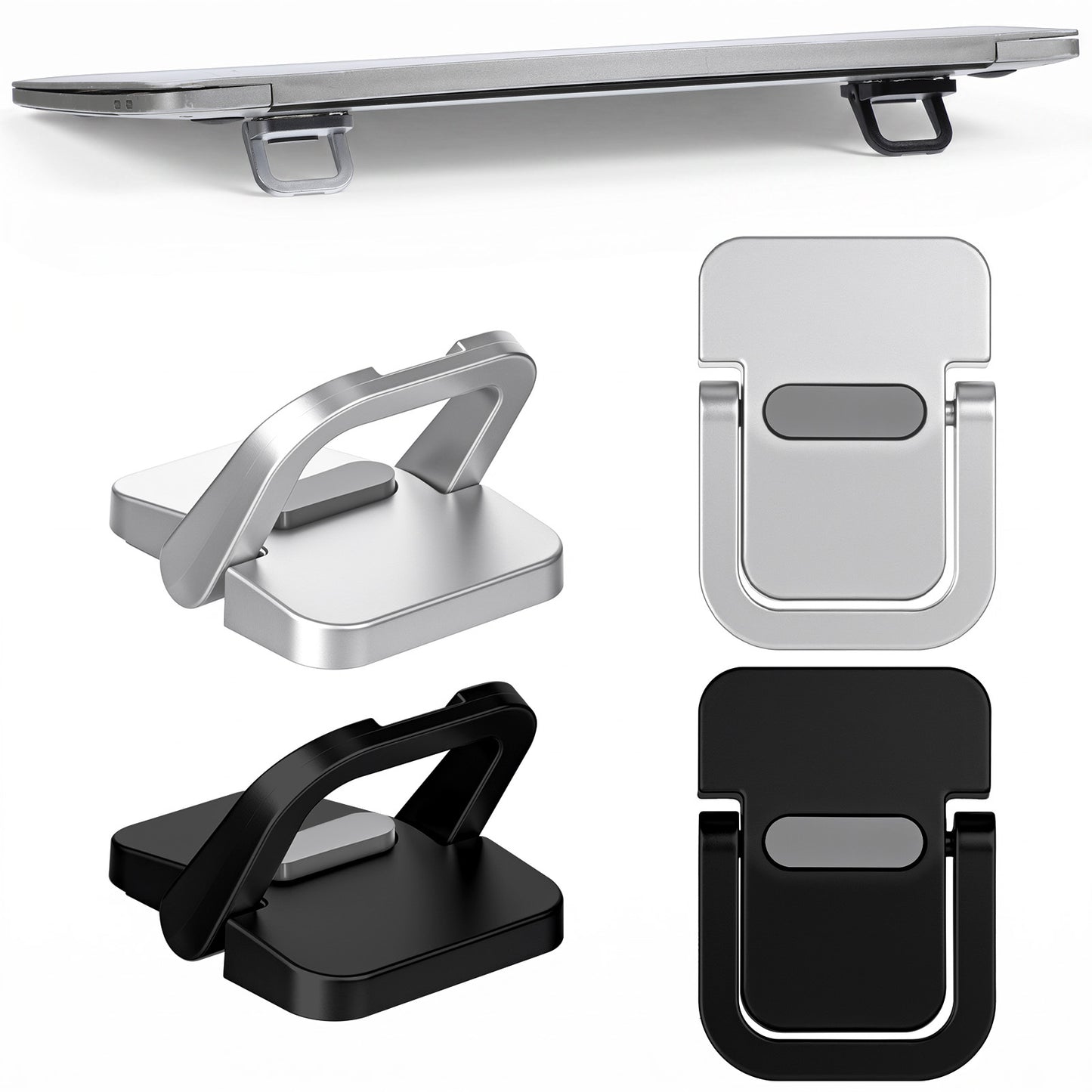 Thinp 4 Pcs Keyboard Riser Set, Portable Keyboard Stand Foldable Laptop Stand for Desk Adjustable Computer Keyboards Lift with Self-Adhesive Laptop Feet for Most Keyboards (Black, Silver)