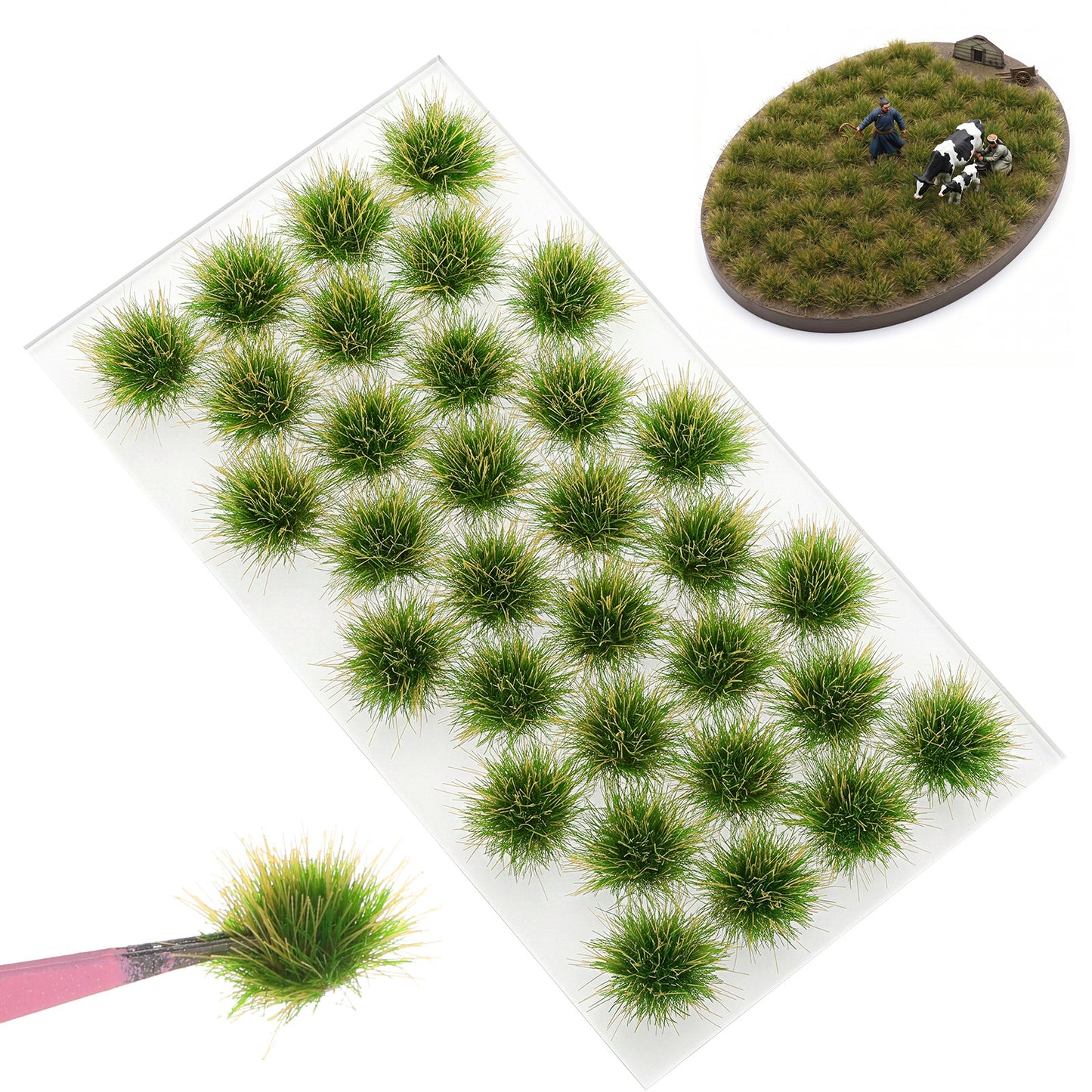 Quilax 32 Pcs Miniature Grass Tufts, Static Grass Diorama Materials - Realistic Nylon Fiber Grasses for Diorama, Model Train Scenery, Sand Table, War Terrain (Autumn Green)