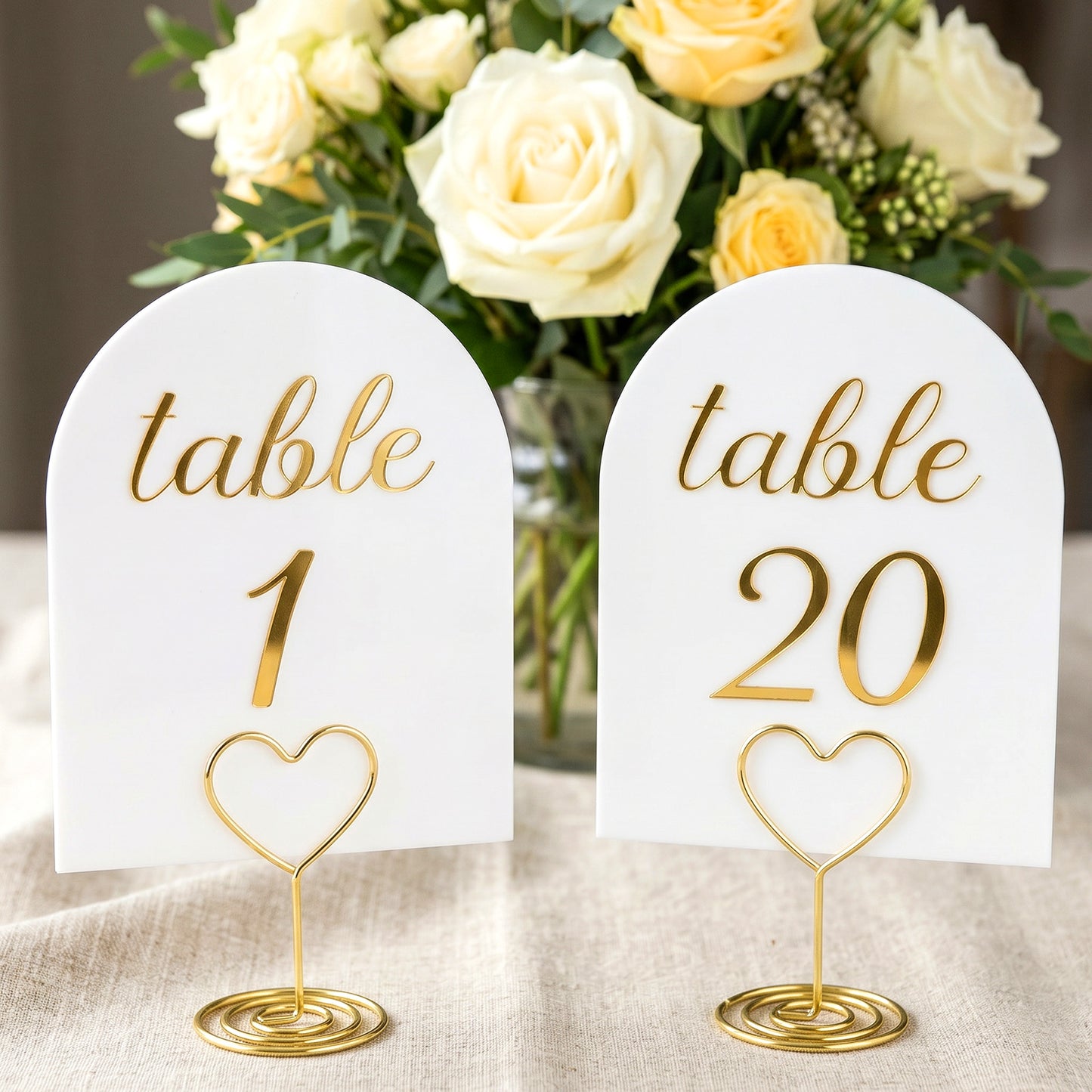Table Numbers 1‑20 with Head‑Table Card, Double‑Sided Gold Foil Table Numbers, 6×4 Inch White Gold Paper Cards for Bride Wedding Reception, Bridal Shower, Banquet, Corporate Party Event Decor