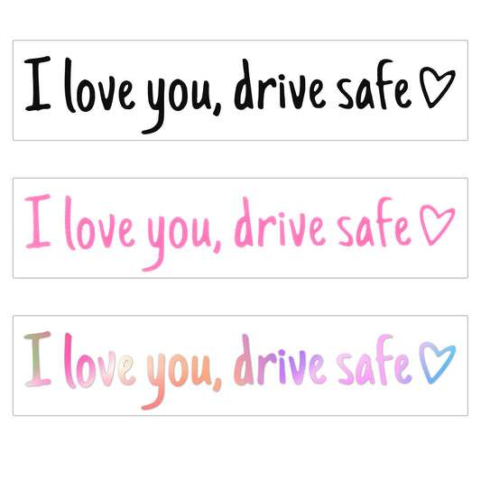 ZEYIYER 3 Pcs I Love You Driver Safe Mirror Sticker, Car Rear View Mirror Decal, Vinyl Drive Safe Car Rear View Mirror Accessories (Holographic, Black, Pink)