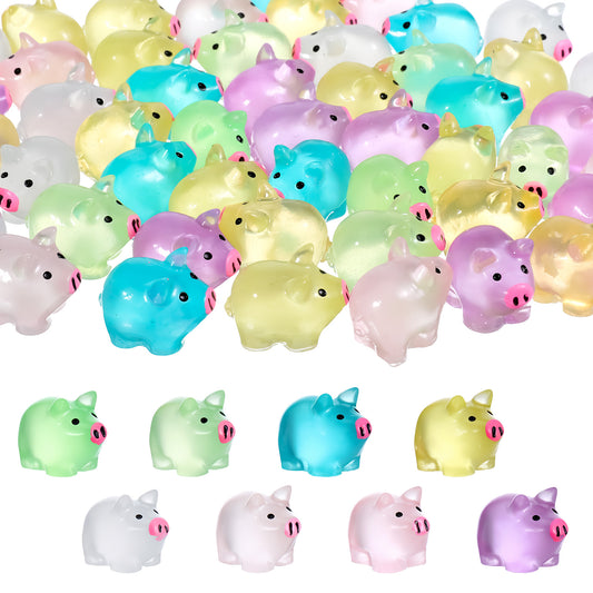 Aysatogc 50PCS Luminous Mini Resin Pigs, Miniature Piggy Figurines Glow in The Dark Tiny Pig Charms for Garden Landscape Aquarium Dollhouse (Random Color)