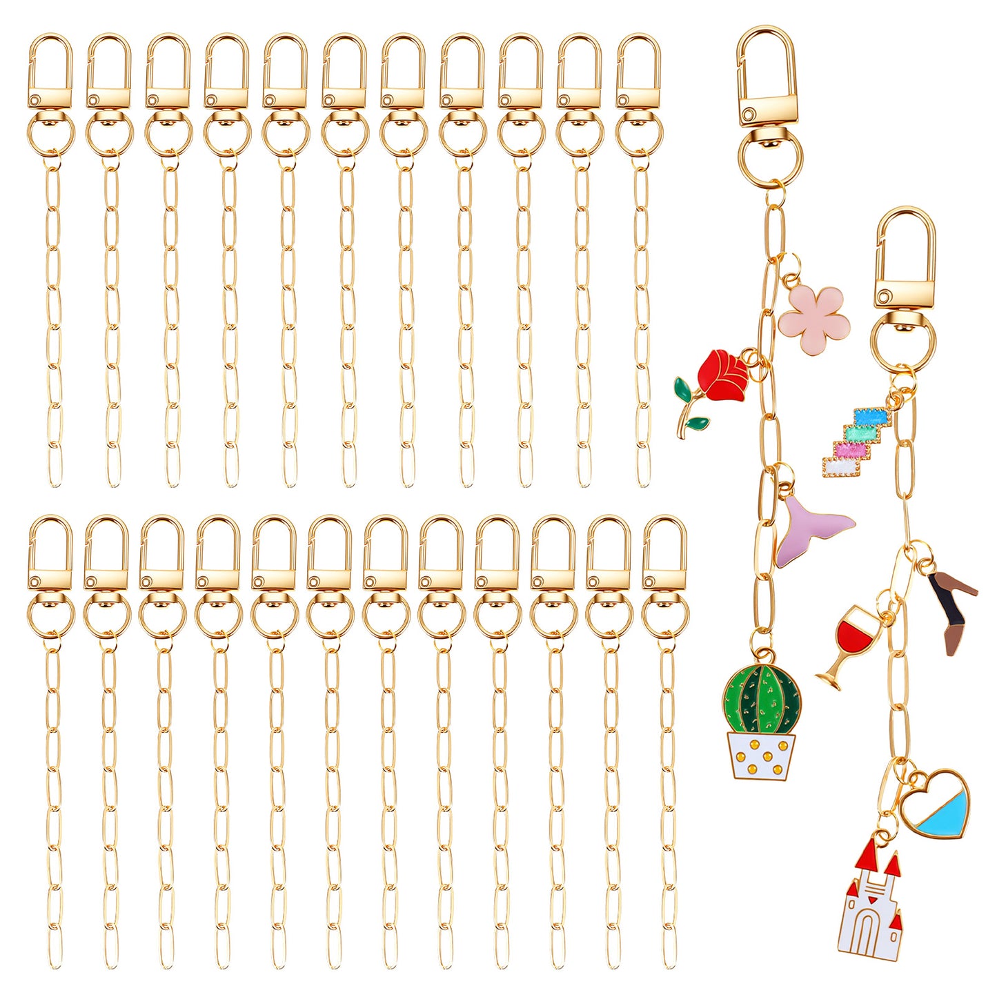 25Pcs Keychain Making Kit, Metal Swivel Snap Hooks, Lobster Claw Clasps, Extender Chains, Keychain Clips with Key Ring Key Rings, Bulk DIY Craft Supplies for Jewelry, Bag Charms & Accessories (Gold)