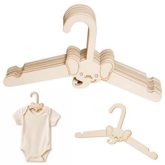 10 Pack Wooden Baby Hangers 10 Inch Non Slip Toddler Clothes Hangers (Elephant)