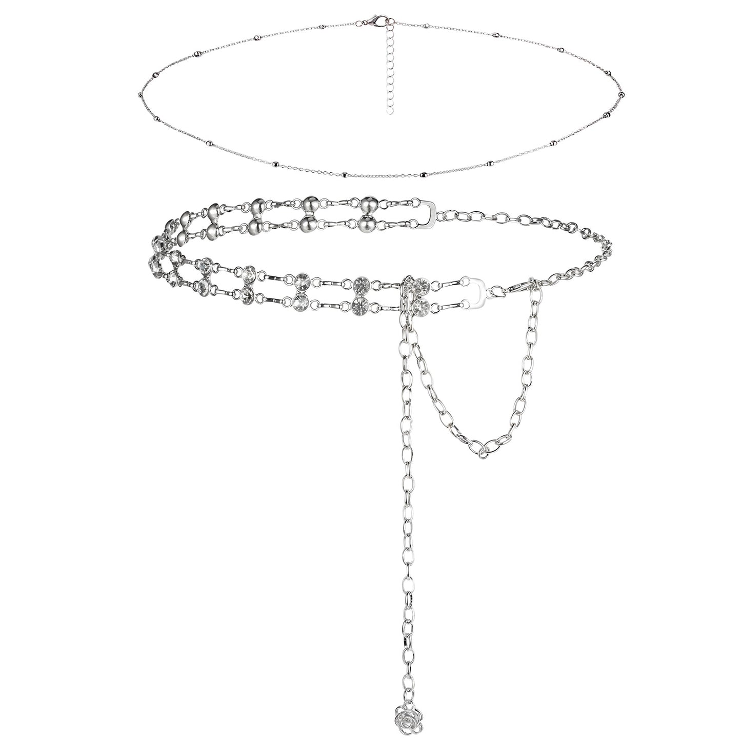 Aysatogc 2Pcs Chain Belt, Multilayer Metal Waist Chains Fashion Rhinestone Chain Belts for Women Girl Adjustable Crystal Belt Body Decor Punk Hip Hop Accessories Birthday Gift for Friends Lover
