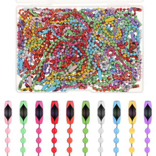 100 Pack Ball Bead Chain Ball Chain Keychain Colored Beaded Keychain 2.4mm Bead Keychain Keychain Rings Dog Tag Necklace Chains with Connector for Craft DIY Jewelry Making