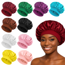 10 Pcs Sleeping Bonnet Comfortable Fit, Lightweight Satin Head Wrap for Sleeping Traveling, 10 Colors Adjustable Shower Cap Bonnet for Hair Protection, Hair Bonnets for Washing Makeup Bathing