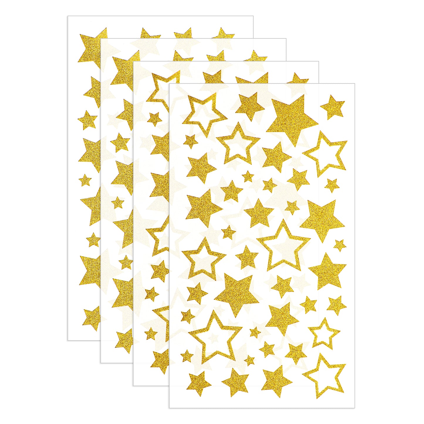 ZEYIYER 4 Sheets Gold Star Stickers, Glitter Gold Stickers Self-Adhesive Star Assorted Labels Shiny Reward Star Sticker, Star Decals for Crafts Christmas Scrapbook Cup Phone Case Gifts Decoration