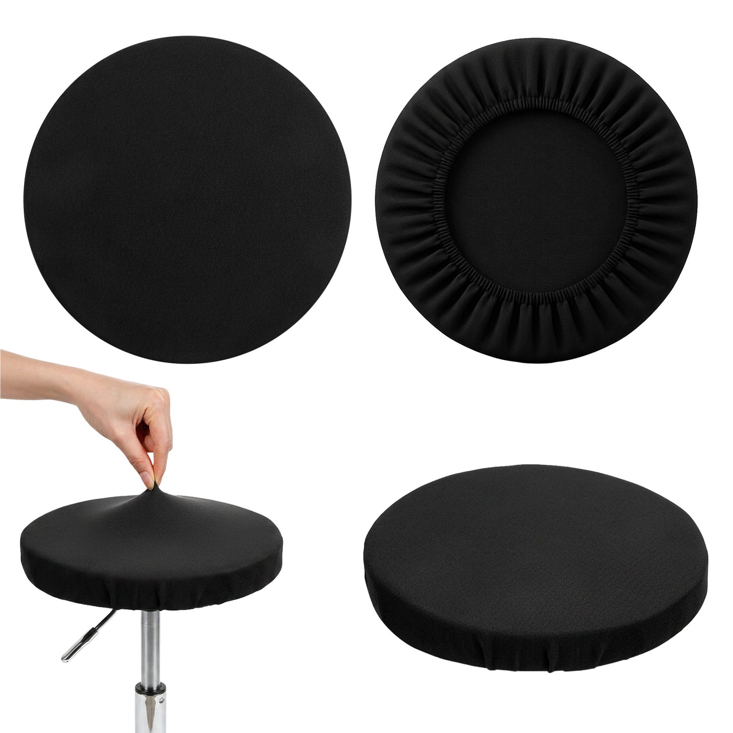 Yuanan 3Pcs Bar Stool Covers, Black Round High Elastic, Stool Covers Round for Home, Hotel, Kitchen