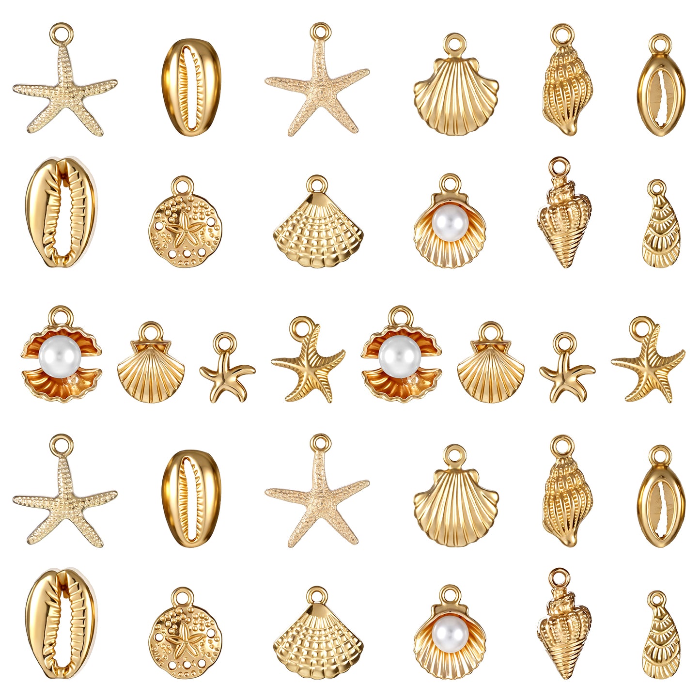 Aysatogc 32 Pcs Summer Beach Charms for Jewelry Making, Starfish Conch Sea Shell Pendants DIY Charms Sea Necklace Pendant for Women Jewelry for DIY Bracelet Necklace Earrings Making Crafting