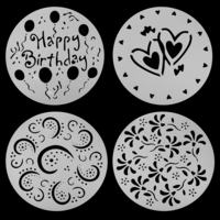 4Pcs Cake Stencils Templates Set, 7.9x7.9 inch Reusable Happy Birthday Cake Drawing Templates Laser-Cut Happy Birthday, Love, Hearts, Floral Cakes Stencils for Cakes, Card, Baking, Fondant Painting