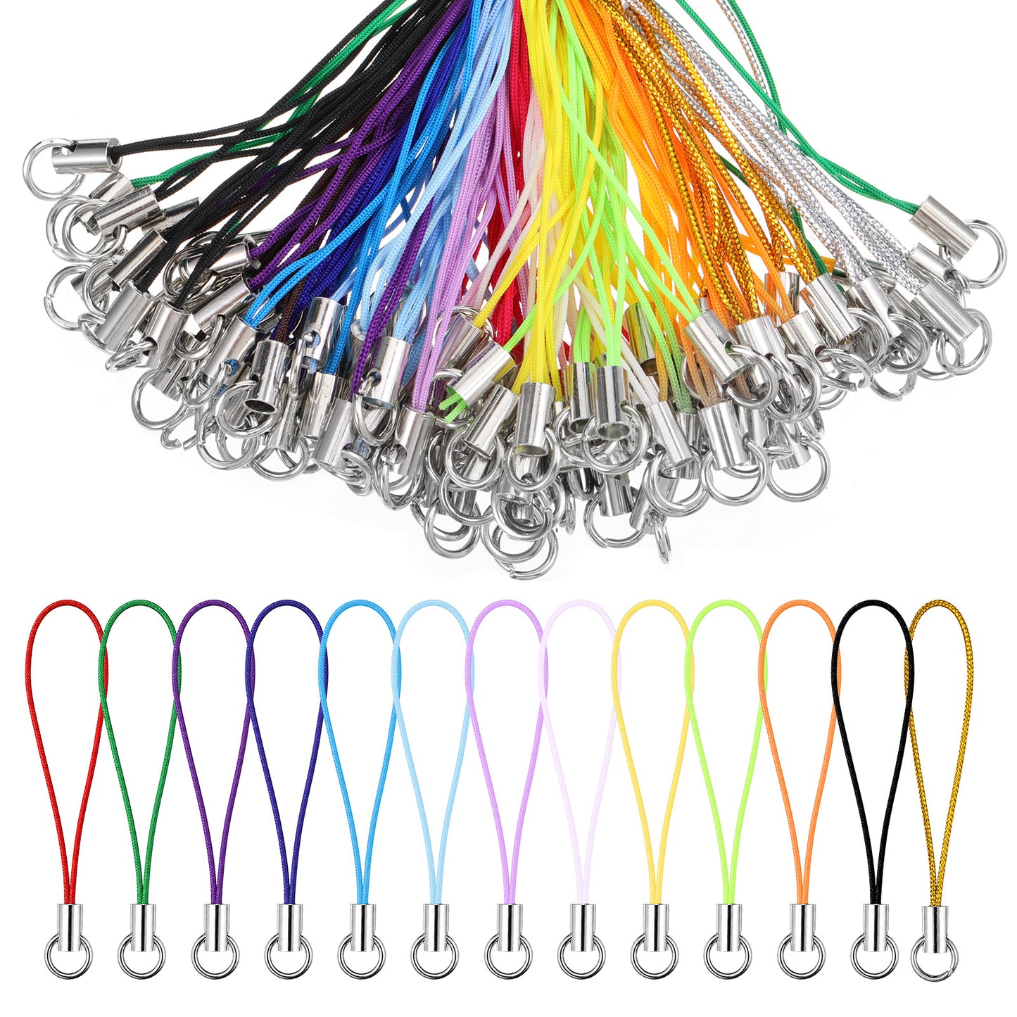 Piriuuo 100 Pcs Phone Charm String, Detachable Phone Charms Strap Colorful Cellphone Charms String Keychain Lanyard Strings for Mobile Flash Drive Mp3 DIY (Colorful)