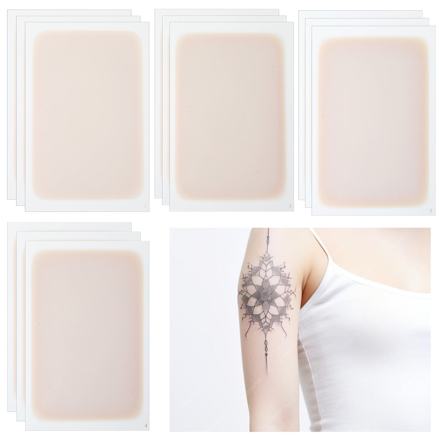 PEOVLVN 12 PCS Tattoo Cover up Patch, Invisible Waterproof & Breathable Second Skin Tattoo Cover up Tape Concealer Makeup for All Skin Tones Tattoos Birthmarks and Scars (4 Colors)