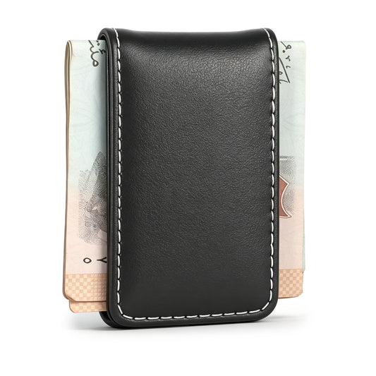 Axafazup Slim Magnetic Money Clip for Men, Minimalist Design Cash Wallet, Leather Business Card Holder, Black - Ideal Gift for Father's Day, Christmas