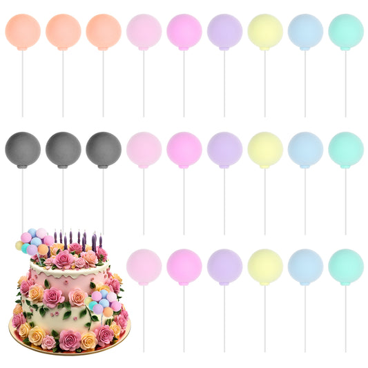 ZEYIYER 24PCS Balloon Cake Topper, Mini Colorful Balls Cake Picks, Pastel Clay Balloon Cake Decoration, Rainbow Cake Topper Cute Round Balloon Cupcake Topper for Birthday Baby Shower Wedding Party