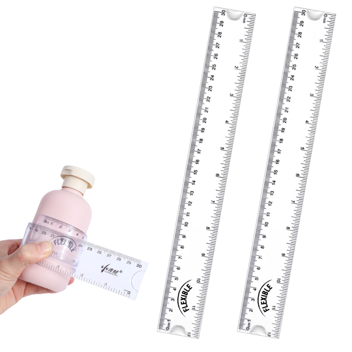 PEOVLVN 2 Pcs Flexible Ruler, 12 Inch Clear Plastic Ruler with Centimeters and Inches Soft Bendable Rulers for Kids and Adults Home School Office Measuring Drafting Tools