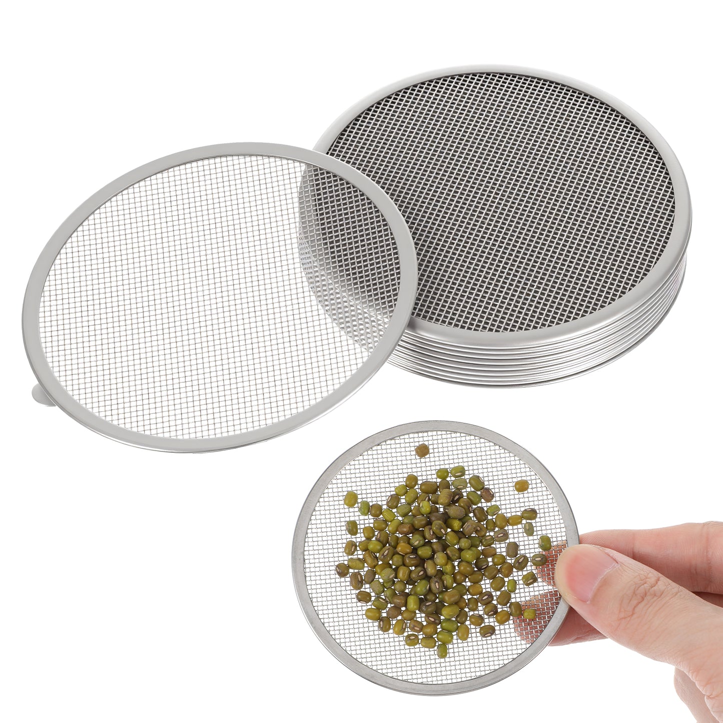 10 Pack Seed Sprouting Jar Lids, Stainless Steel Screen Filter Strainer Lid for 86mm Wide Mouth Mason Jar Sprouting Lids Mesh Bean Sprout Sieve Lids for Bean, Alfalfa, Broccoli