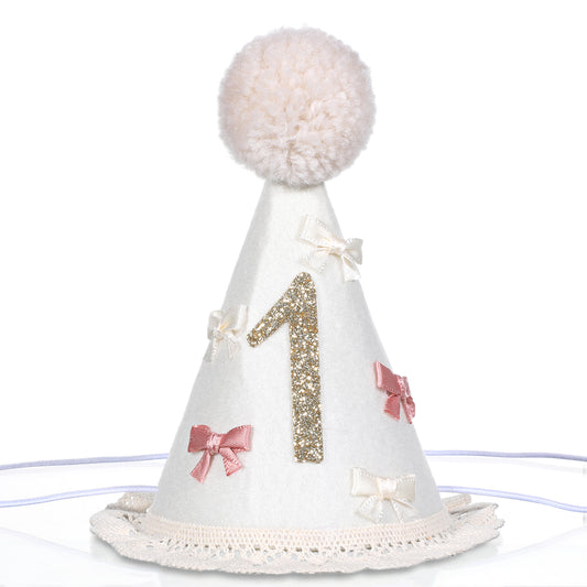 Aysatogc 1st Birthday Hat, Bow Pink Glitter Party Hat for Girls One First Birthday Decorations Pink Baby Birth Hats for Sweet Party Photo Prop Cake Smash Outfit