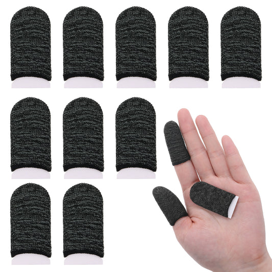 10 Pack Metal Fiber Gamer Finger Thumb Sleeves Light Model Gaming Finger Sleeves Smooth Operation Anti-Sweat Breathable Mobile Gaming Stabilizer Compression with All Touchscreen Devices(Black)