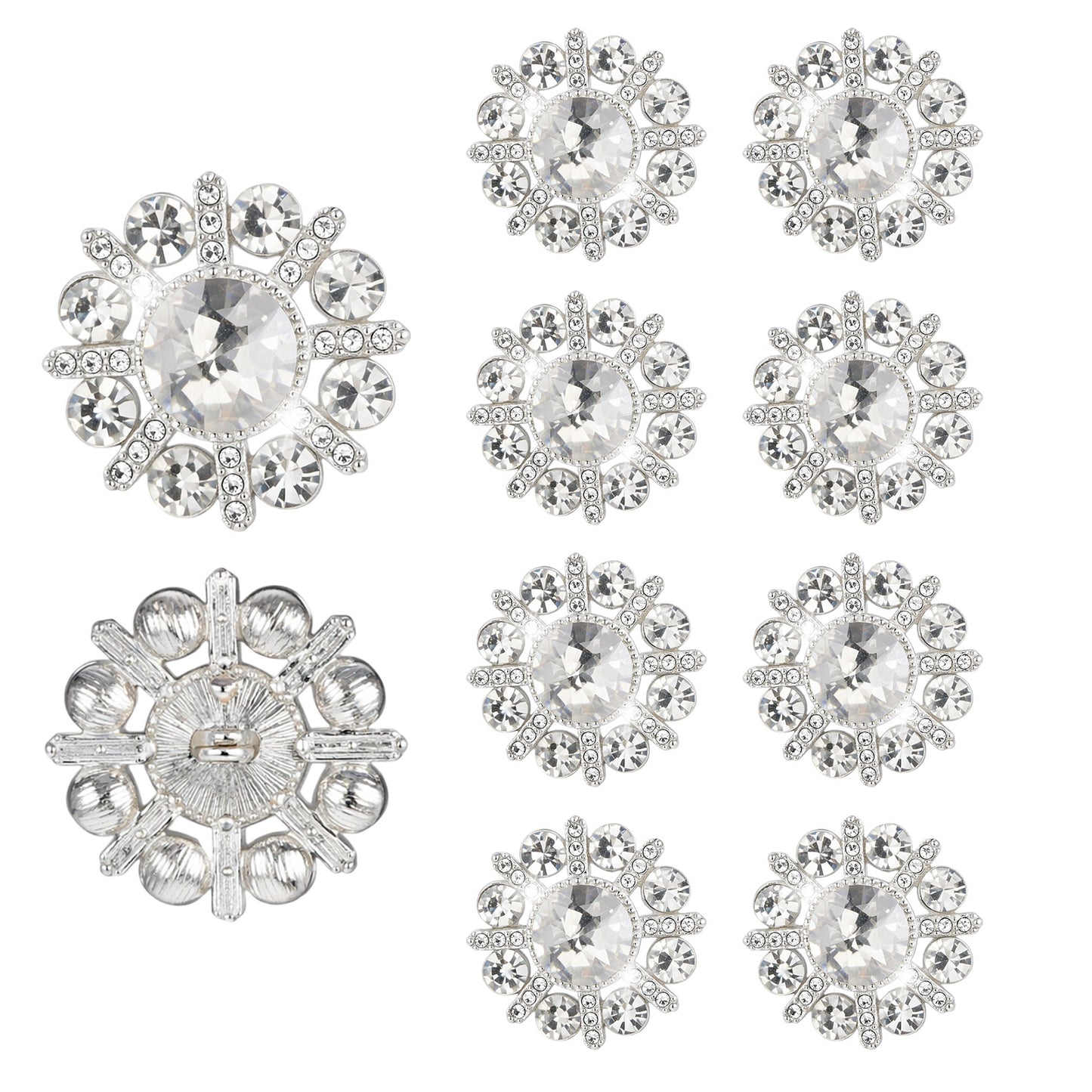 10 Pcs Rhinestone Button, Silver Crystal Buttons for Clothes, Decorative Sew on Rhinestone Buttons Embellishments for Women Clothes, Sewing Wedding Bridal Dress, DIY Crafts Decorations