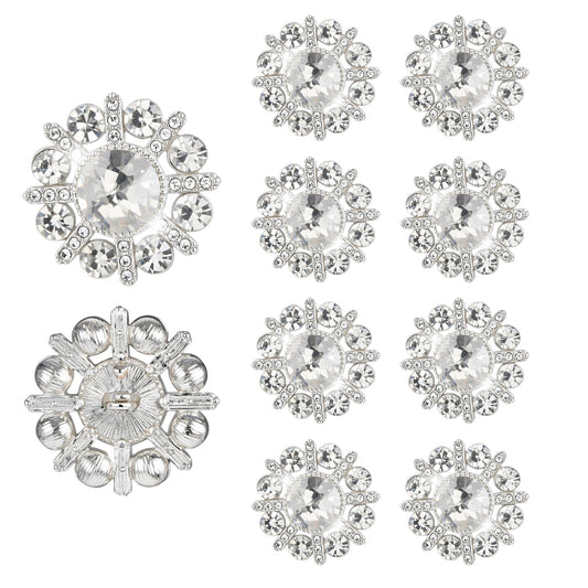 10 Pcs Rhinestone Button, Silver Crystal Buttons for Clothes, Decorative Sew on Rhinestone Buttons Embellishments for Women Clothes, Sewing Wedding Bridal Dress, DIY Crafts Decorations