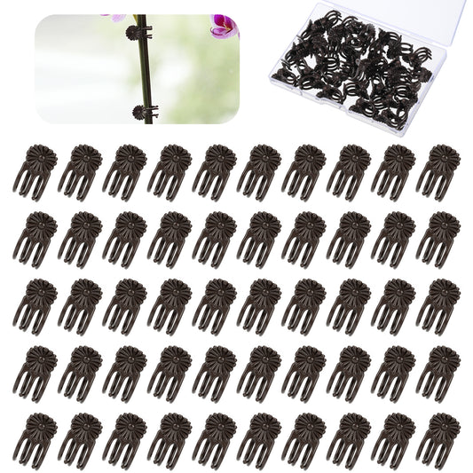 Axafazup 50 PCS Orchid Clips for Plant Support, Garden Clips for Vines Single Stem Plants, Plant Support Clip for Climbing Plants, Dark Green Flower Clip for Upright Growth