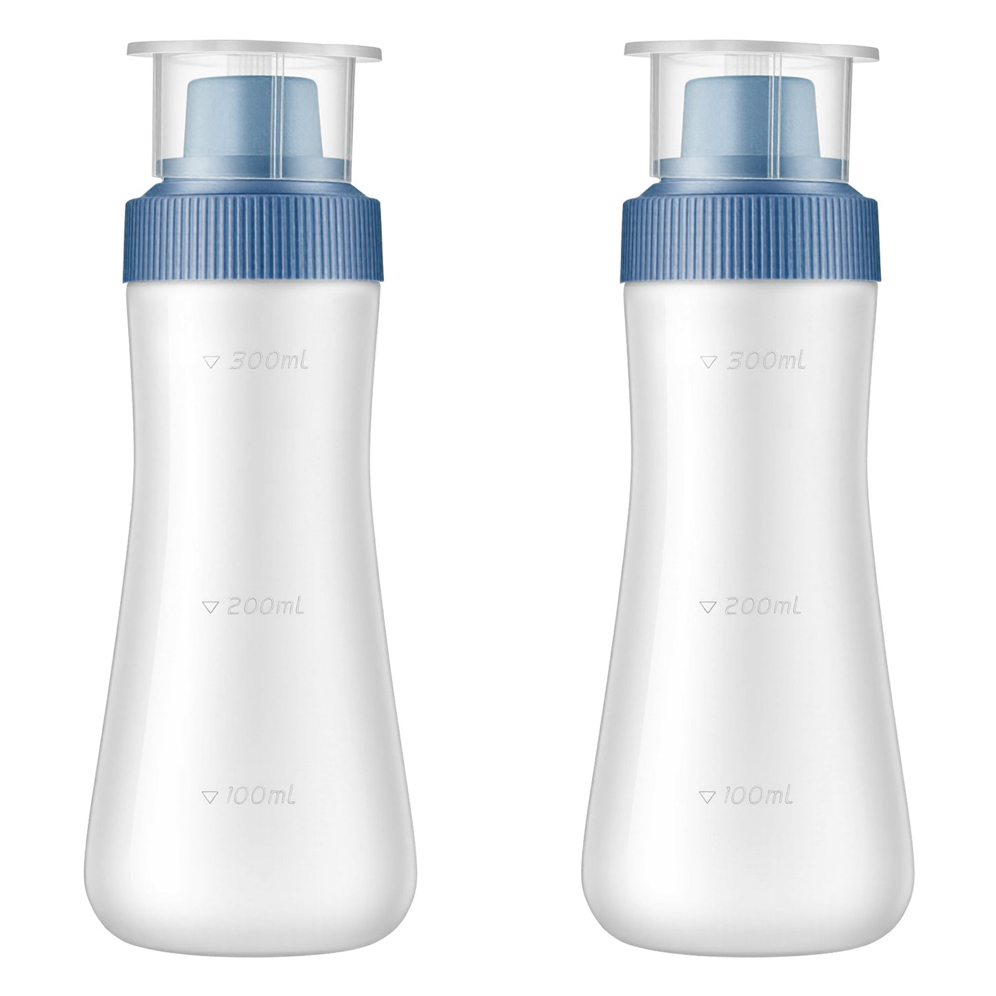 Grevosea 2 Pcs Cake Syrup Dispenser, 350ml/12oz Sauce Bottles Graduated Plastic Squeeze Bottle with Sealing Lid Reusable Baking Tools for Honey Ketchup BBQ Salad Dressing Blue