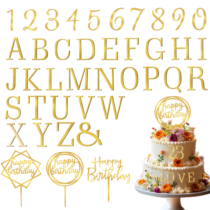 ZEYIYER 40PCS Gold Letters for Cake, Acrylic Cake Topper Letters, A-Z Alphabet and 0-9 Number for Cake Decorating, Happy Birthday Cake Toppers, DIY Personalized Name Cake Toppers for Birthday Party