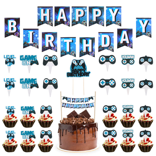 Video Game Happy Birthday Banner, Game Party Supplies Happy Birthday Banner Video Game Party Decorations Player Gaming Themed Party Decorations Assembled