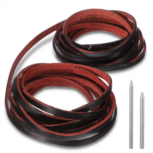 10 Yards Flat Genuine Leather Strip Cord, 4mm Flat Genuine Leather Laces, Full Grain Cowhide Straps String with 2 Lacing Needles for Boot Lace, Necklace, Bracelet, Jewelry Making, Craft (Dark Brown)