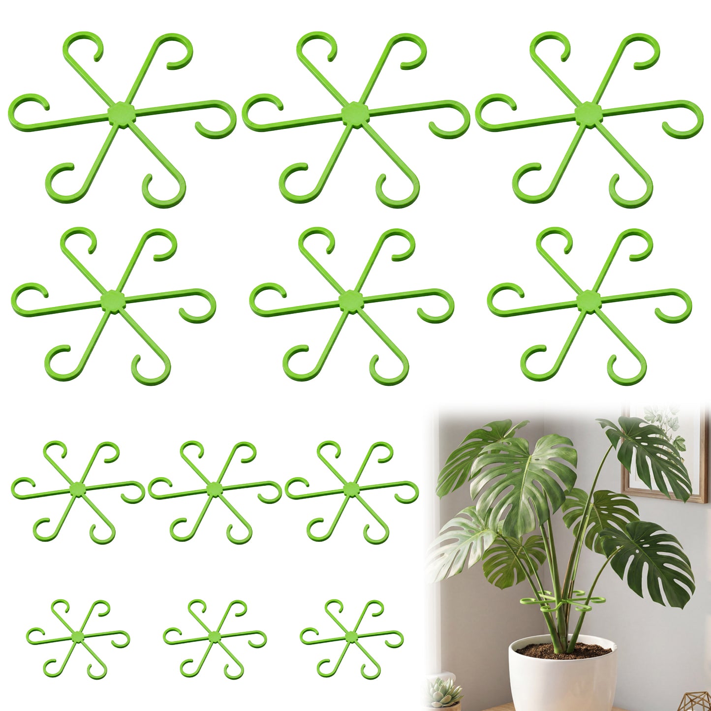 Axafazup 12 PCS Plant Stem Support Holders, 4 Sizes Plant Scraper Hooks Reusable Plastic Indoor Outdoor Flowers Climbing Plants Stakes for Houseplants Growth Accessories