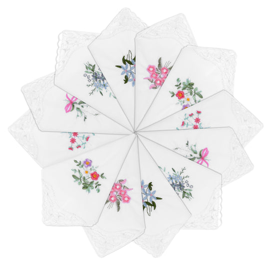 Aysatogc 12PCS Ladies Handkerchiefs, Vintage Floral Lace Hankies Cotton Embroidery Lace Handkerchiefs for Women Wedding Party Tea party Favors