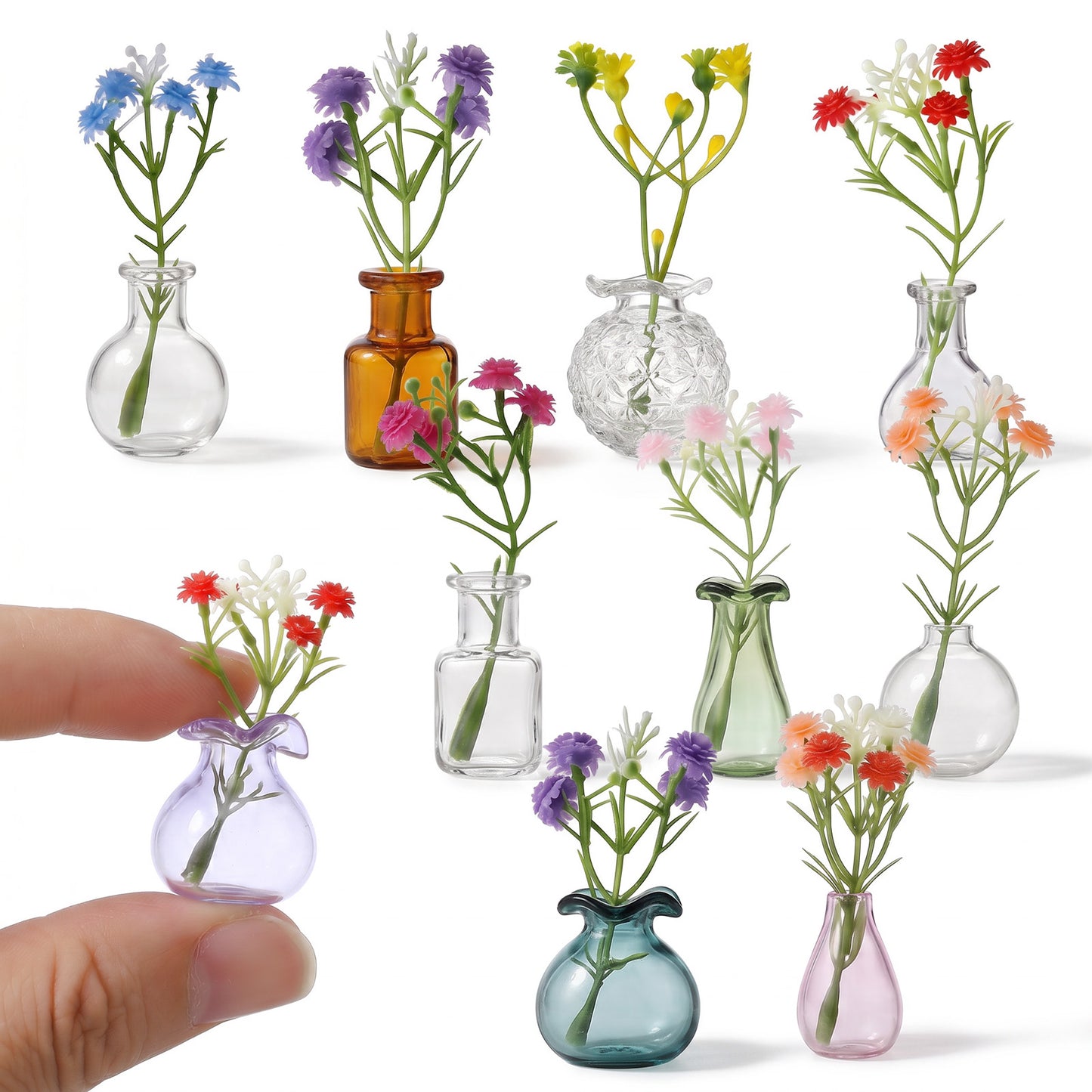 10PCS Mini Vase Magnets for Fridge, Cute Tiny Magnetic Glass Vases, Flower Vases Refrigerator Magnets, Funny Aesthetic Plant Pot Magnet for Refrigerator, Whiteboard, Locker, Office and Kitchen