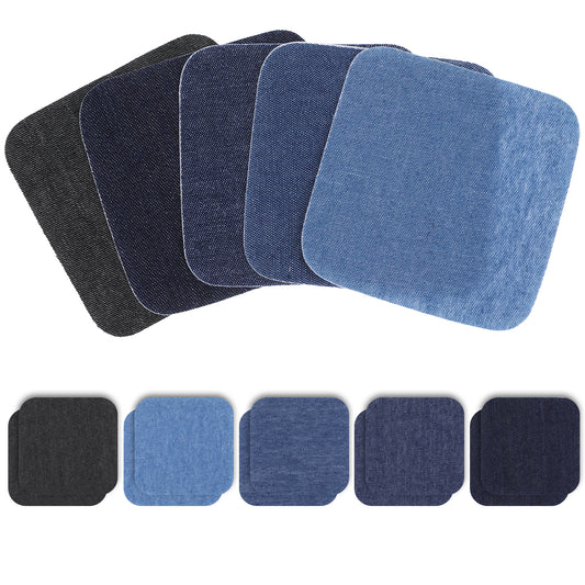 ZEYIYER 10 PCS Denim Patches for Inside Jeans, Iron on Patches 8 X 8 cm Denim Repair Patches Jeans Repair Kit Fabric Iron-On Patch for Jeans Clothing Shoes Hat Decoration(5 Colors)