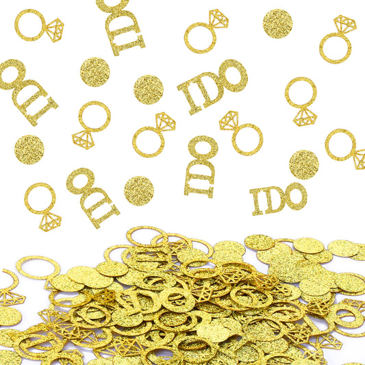 ASTER Gold Wedding Confetti (220Pcs), Glitter Paper Diamond Ring I DO Confetti, Engagement Table Scatter Confetti Bridal Shower Party Valentines Day Decorations
