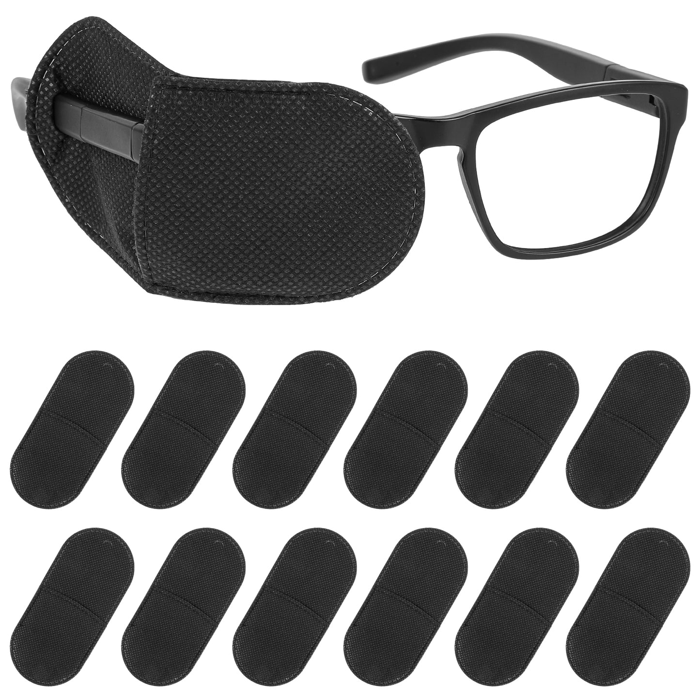 YQQYG 12 PCS Medical Eye Patch, Black Glasses Eye Patch, Reusable Lazy Eye Patch Adult Medical Eye Patches to Cover Left or Right Eye for Lazy Eye Amblyopia Strabismus Eye Patch