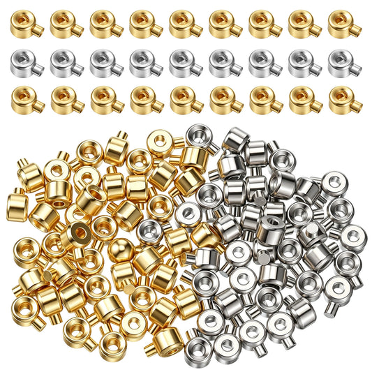 1 Box 100Pcs Crimp Beads for Jewelry Making, Brass Metal Round Crimp Bead Covers 3.2mm Mixed Locker Seperator Beads Positioning Spacer Bead for DIY Earring Necklace Beading Supplies (Gold, Silver)
