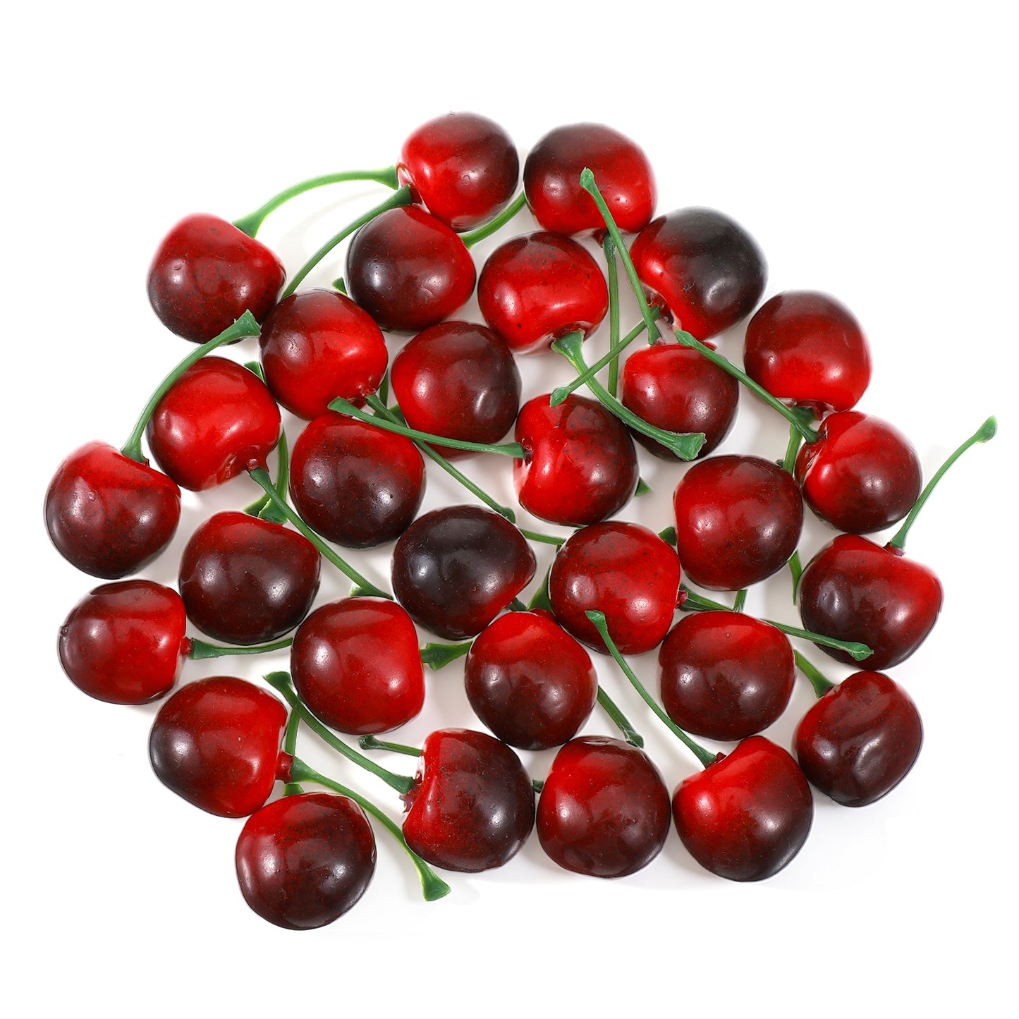 Quilax 30pcs Red Fake Cherries, Lifelike Fake Fruit Decor, Realistic Simulation Cherry Decor, Home Kitchen Party Decoration, Desk Ornament Photography Prop